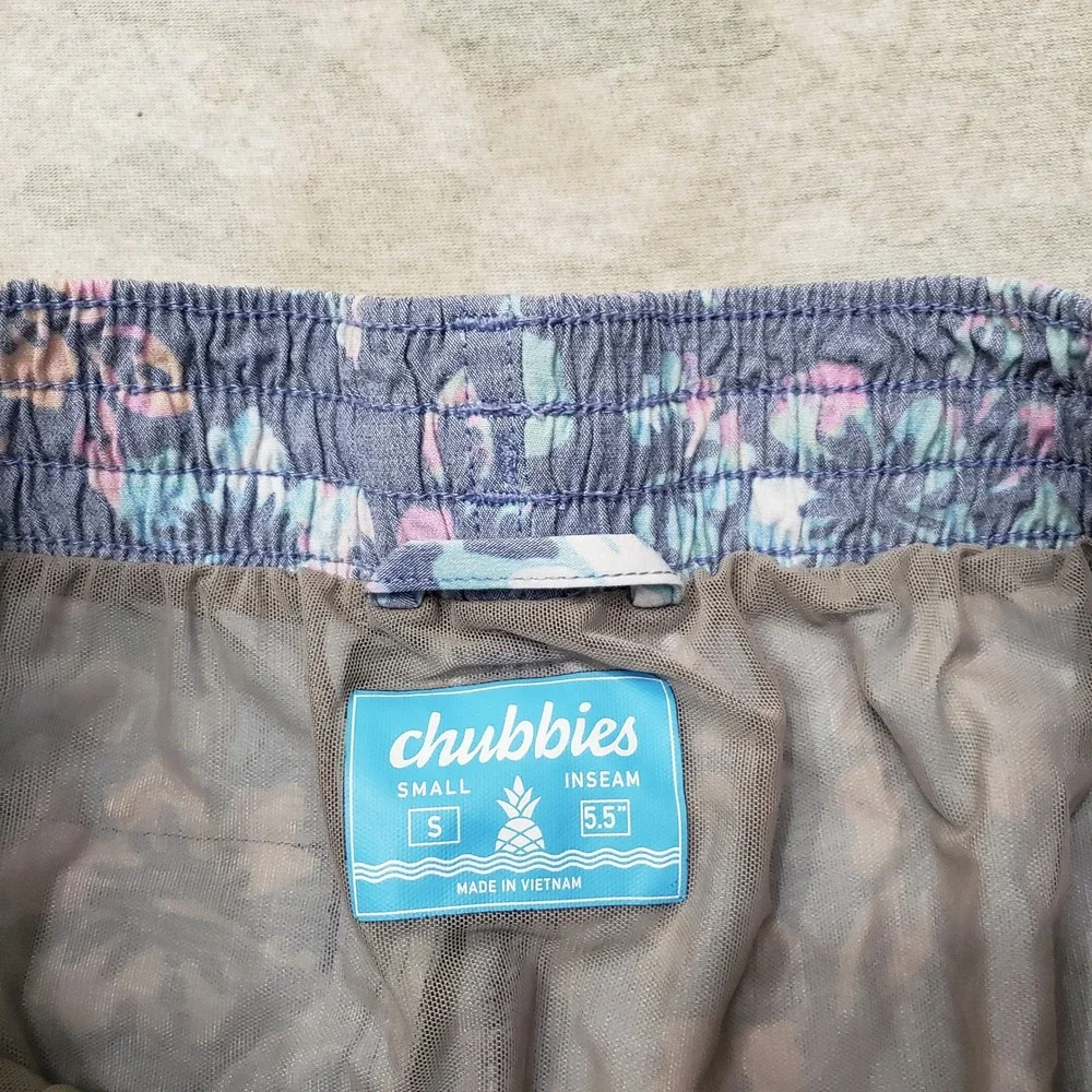 Chubbies Swim Trunks Mens Small Blue Floral Hibiscus Pockets Drawstring Lined